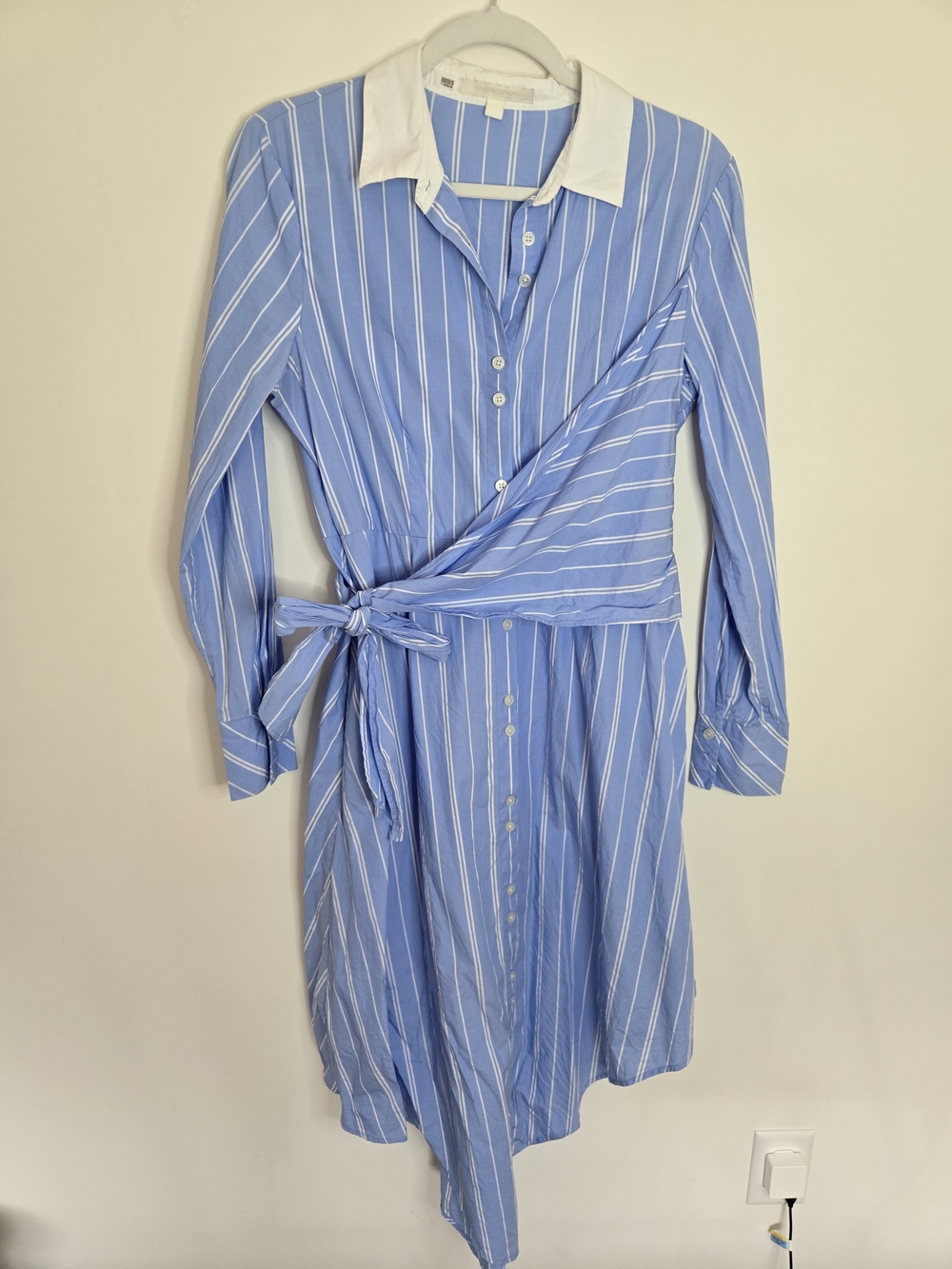 Jonathan Simkhai Blue and White Striped Tie-Waist Shirt Dress Asymeyrical M